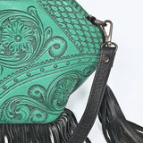 American Darling Bucket Bag Hand Tooled Floral Carved Genuine Leather Western Purse with Turquoise Concho Fringes Tassels
