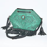 American Darling Hand Tooled Floral Bucket Bag with Turquoise Concho and Fringes - Uhorse