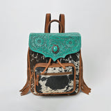 American Darling Western Cowhide & Turquoise Tooled Leather Fringe Backpack