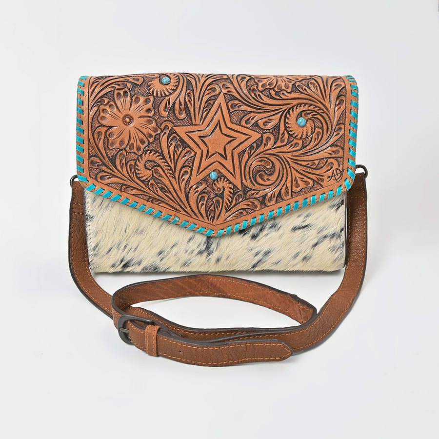 American Darling Hair-On Hide & Hand-Tooled Genuine Leather Star Crossbody Bag