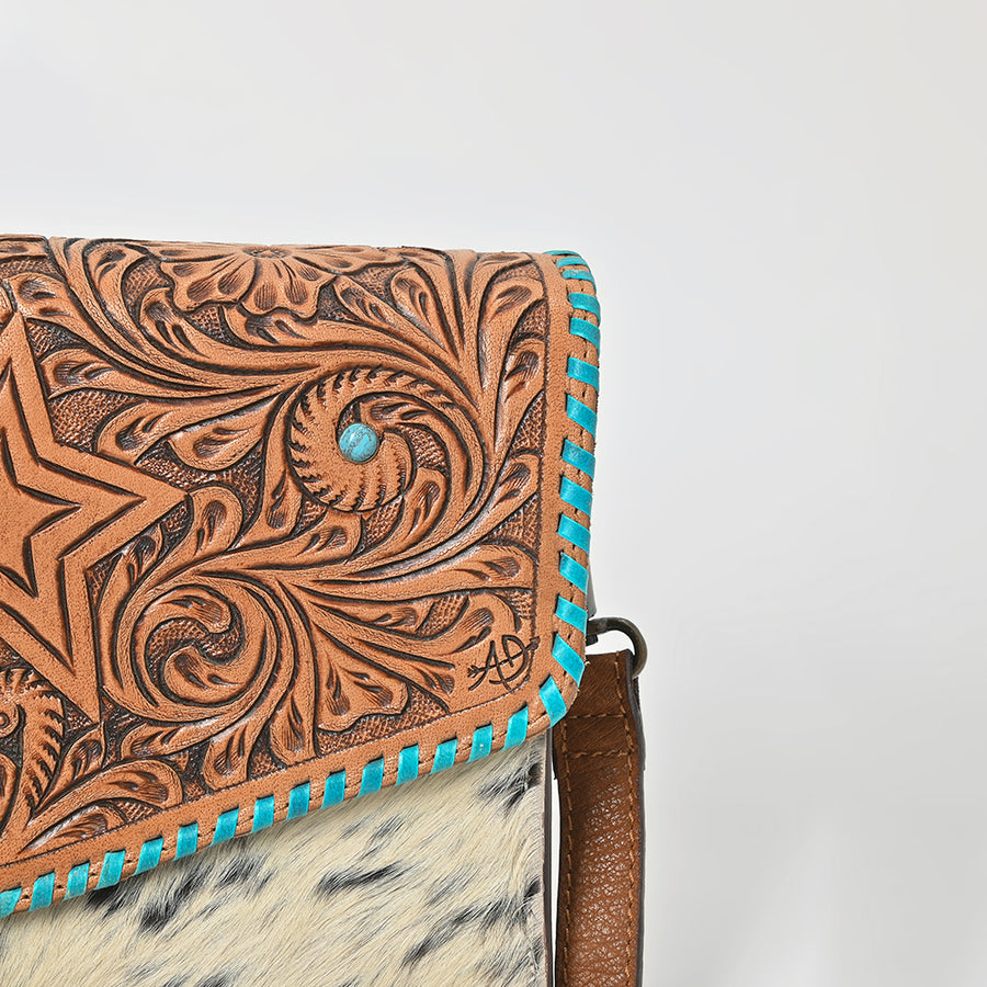 American Darling Hair-On Hide & Hand-Tooled Genuine Leather Star Crossbody Bag