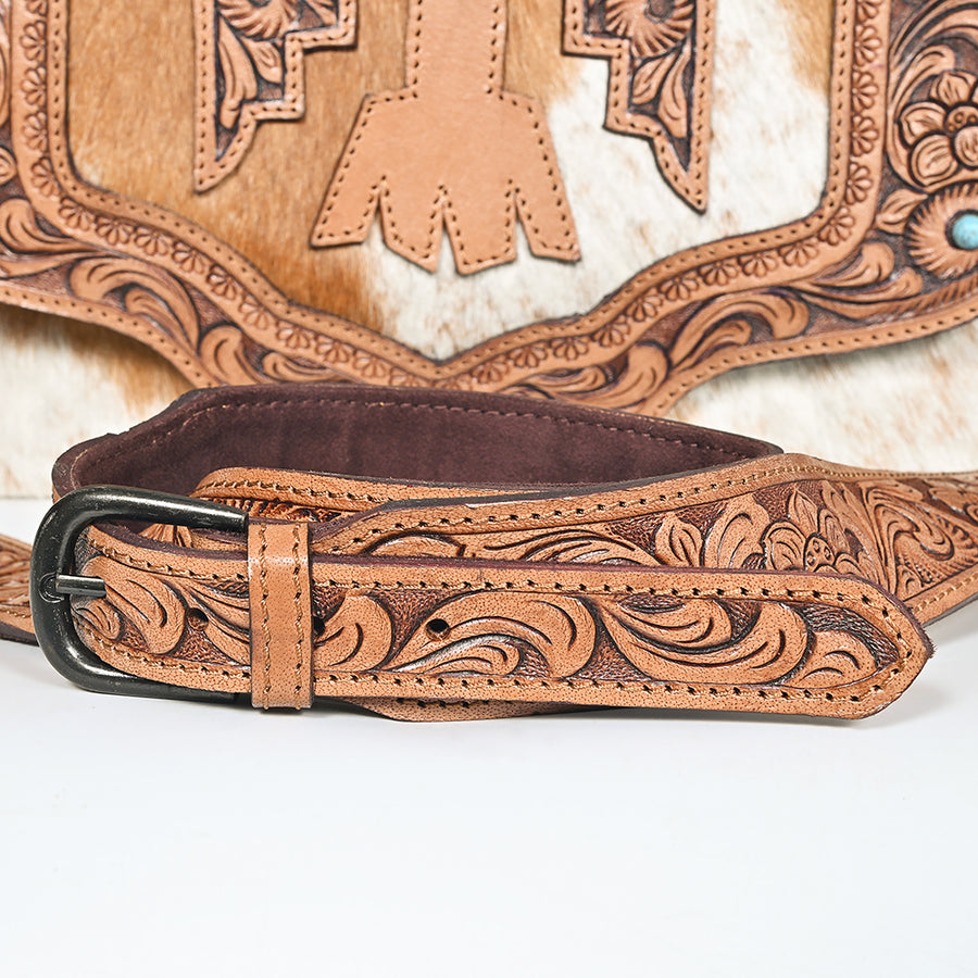 American Darling Cross body Bag Hand Tooled Floral Carved Genuine Leather Western Purse with Hair-On Cowhide and Fringes