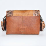 American Darling Cross body Bag Hand Tooled Floral Carved Genuine Leather Western Purse with Hair-On Cowhide and Fringes