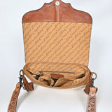 American Darling Cross body Bag Hand Tooled Floral Carved Genuine Leather Western Purse with Hair-On Cowhide and Fringes
