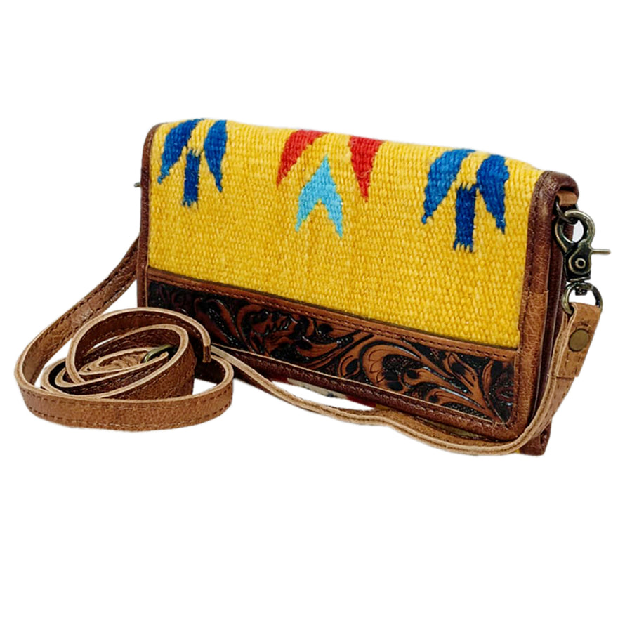 Yellow wool shoulder bag with leather trim and tooled detail - Uhorse