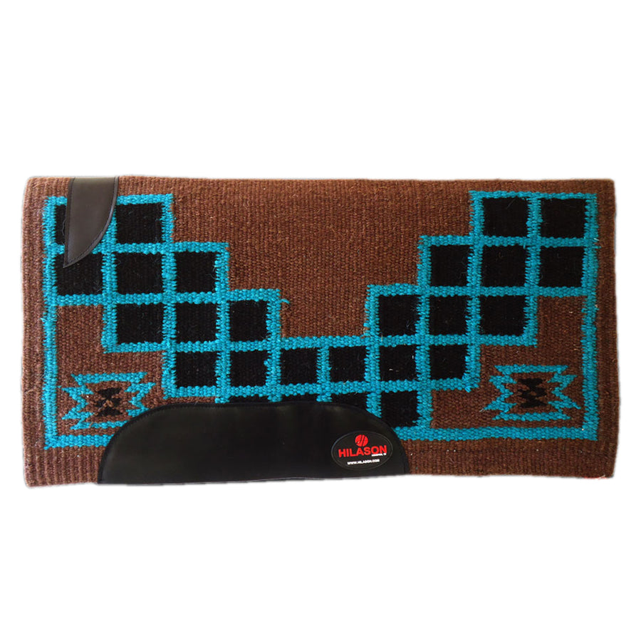 Brown wool saddle blanket with turquoise grid pattern - Uhorse