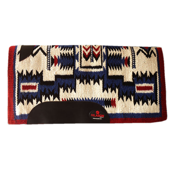 Hilason wool saddle blanket with geometric pattern in red, navy, and cream - Uhorse