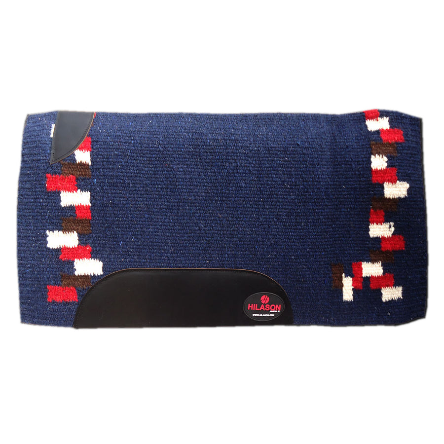 Navy wool saddle blanket with red and white geometric pattern - Uhorse