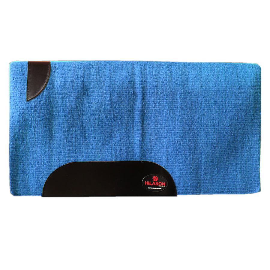 Blue wool saddle blanket with black binding and Hilason logo - Uhorse