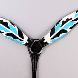 HILASON Western Horse Genuine Leather Printed Breast Collar Turquoise & Black