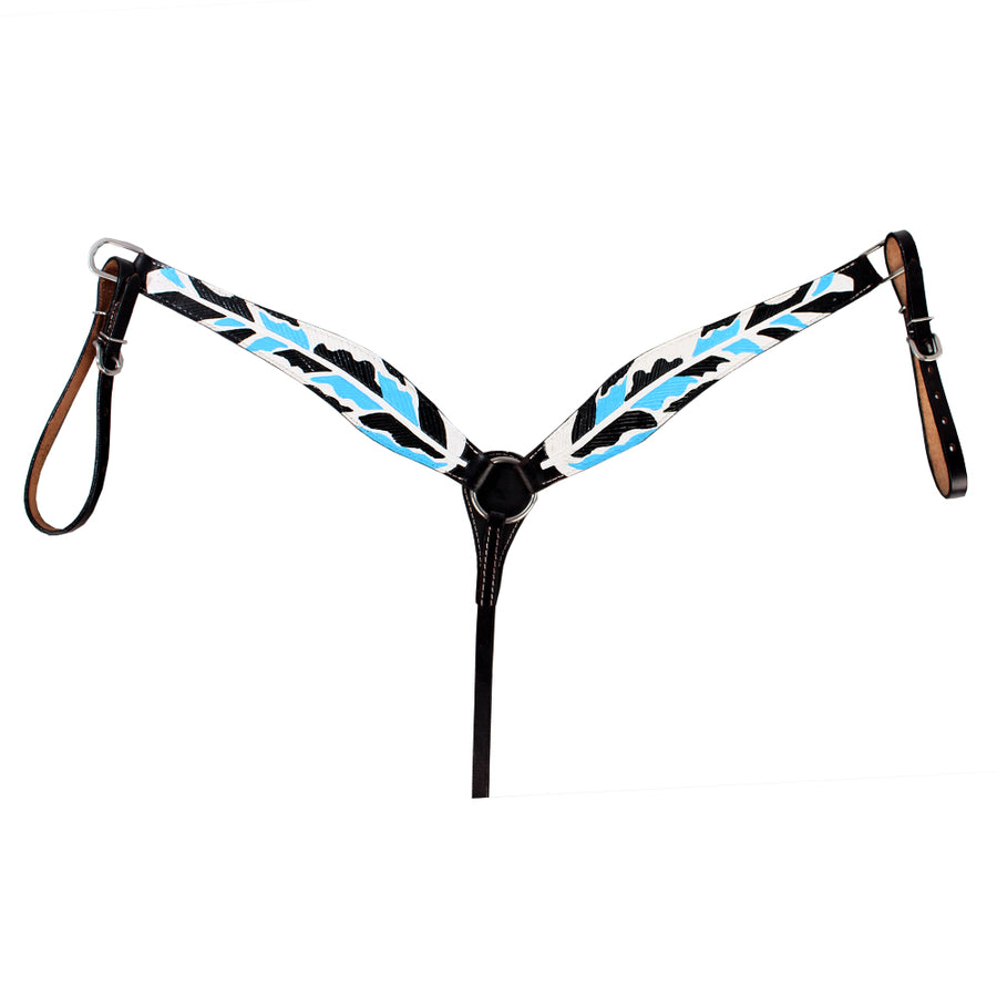 HILASON Western Horse Genuine Leather Printed Breast Collar Turquoise and Black - Uhorse