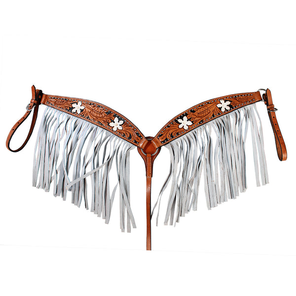 Hilason Western Horse Hand Tooled Genuine Leather Breast Collar Tan - Uhorse