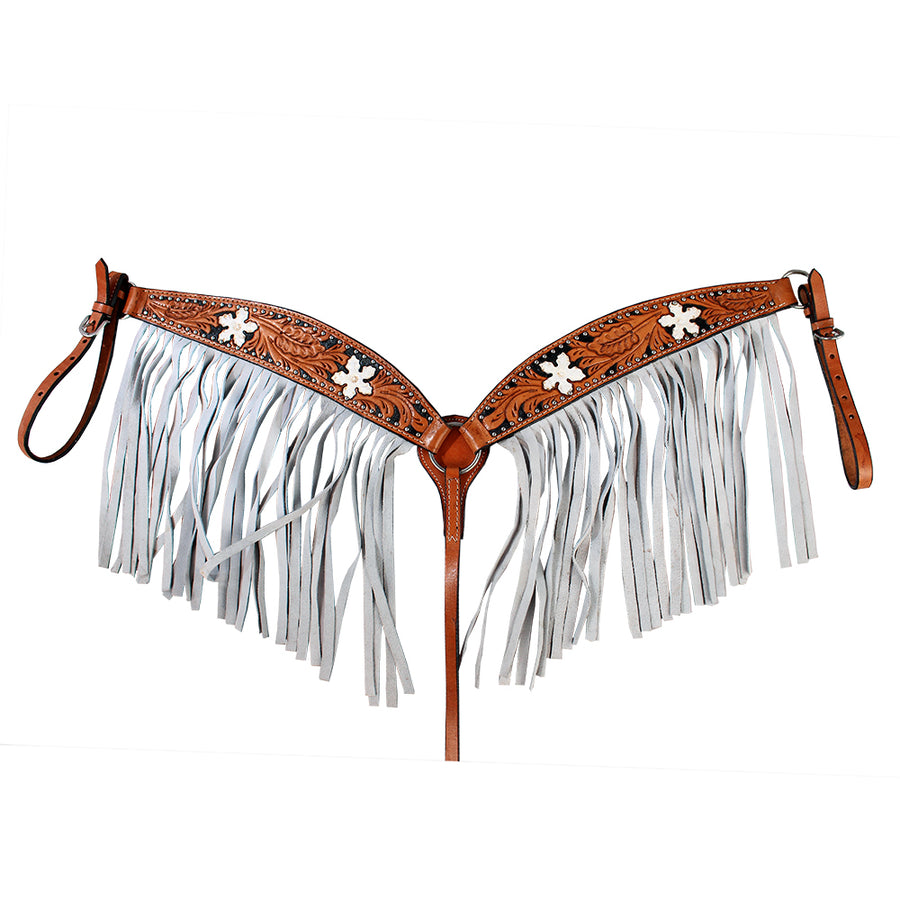 Hilason Western Horse Hand Tooled Genuine Leather Breast Collar Tan - Uhorse