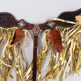 Hilason Western Horse Hand Tooled Genuine Leather Breast Collar Brown with Fringes