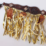 Hilason Western Horse Hand Tooled Genuine Leather Breast Collar Brown with Fringes