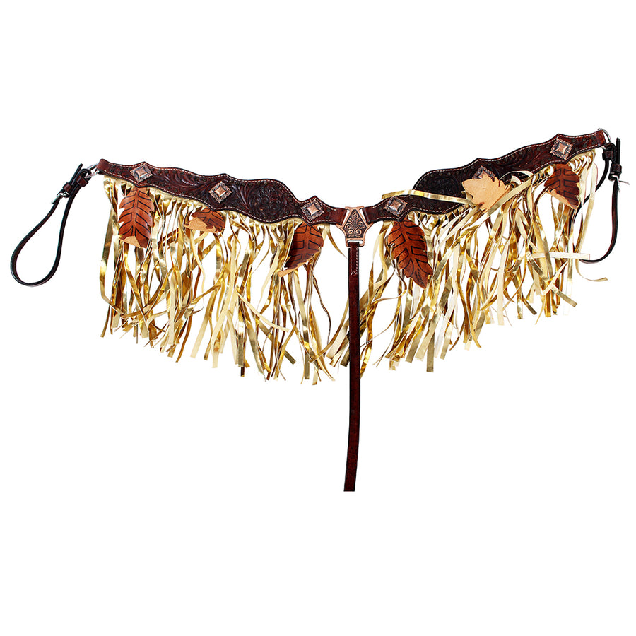 Hilason Western Horse Hand Tooled Genuine Leather Breast Collar Brown with Fringes - Uhorse