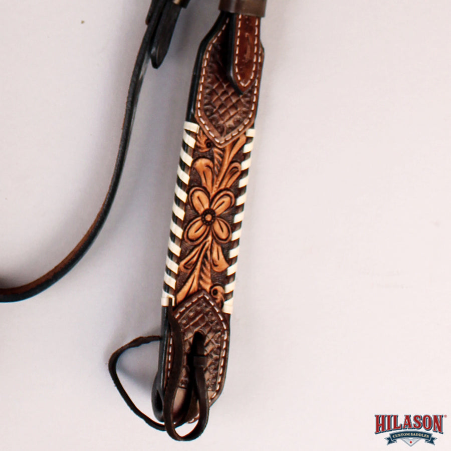 HILASON Western Horse Floral Hand Carved American Leather Headstall Brown