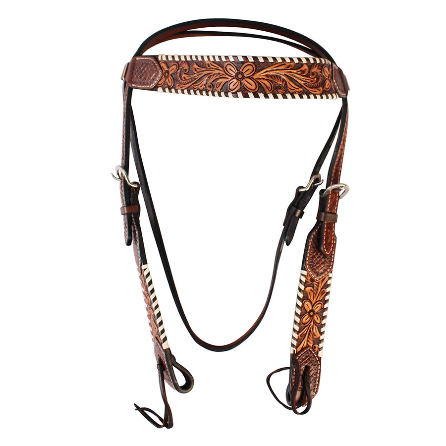 HILASON Western Horse Floral Hand Carved American Leather Headstall Brown - Uhorse