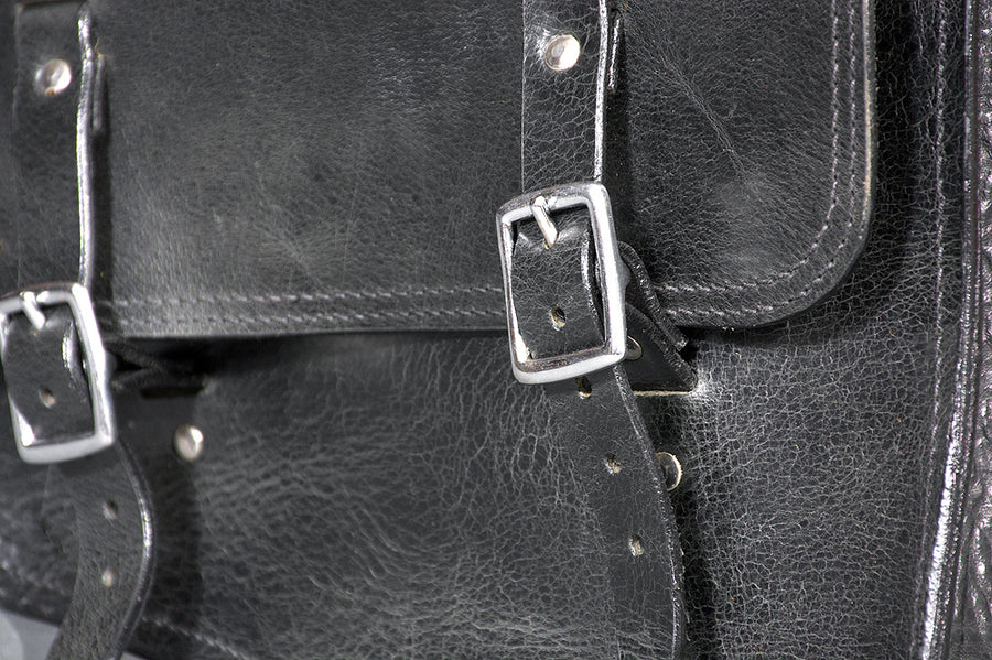 HILASON Top Grain Leather Motorcycle Bike Right & Left Side Saddle Bag Rigid Flap Solo Biker Bag Black 14" Long
