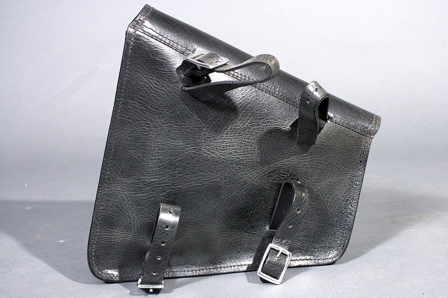 HILASON Top Grain Leather Motorcycle Bike Right & Left Side Saddle Bag Rigid Flap Solo Biker Bag Black 14" Long