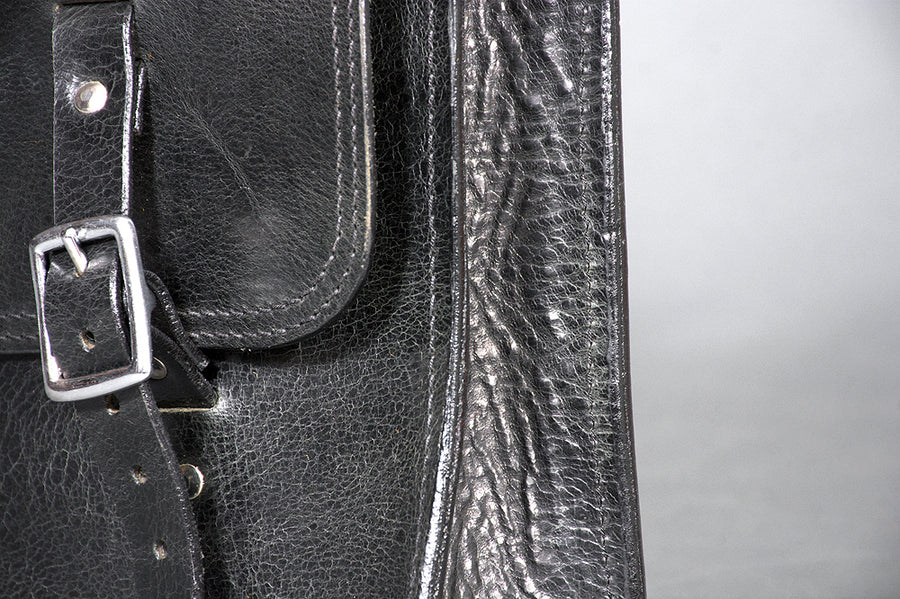 HILASON Top Grain Leather Motorcycle Bike Right & Left Side Saddle Bag Rigid Flap Solo Biker Bag Black 14" Long