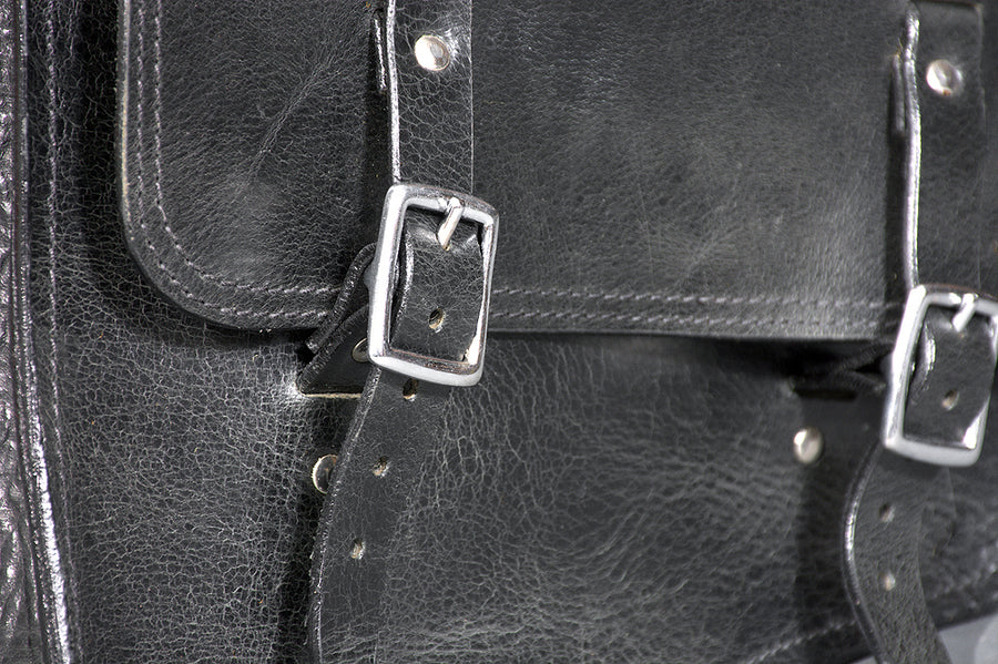 HILASON Top Grain Leather Motorcycle Bike Right & Left Side Saddle Bag Rigid Flap Solo Biker Bag Black 14" Long