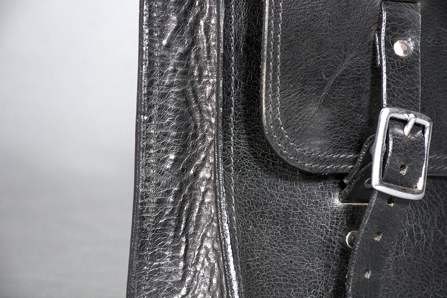 HILASON Top Grain Leather Motorcycle Bike Right & Left Side Saddle Bag Rigid Flap Solo Biker Bag Black 14" Long