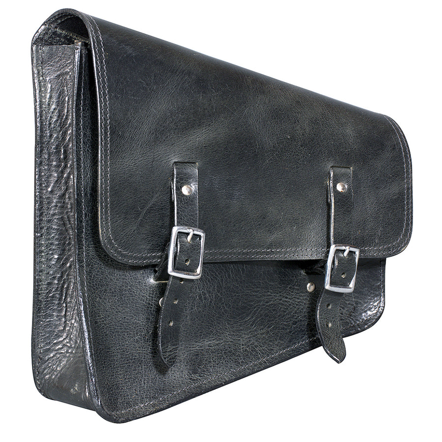 HILASON Top Grain Leather Motorcycle Bike Left Side Saddle Bag Black 14" Long - Uhorse