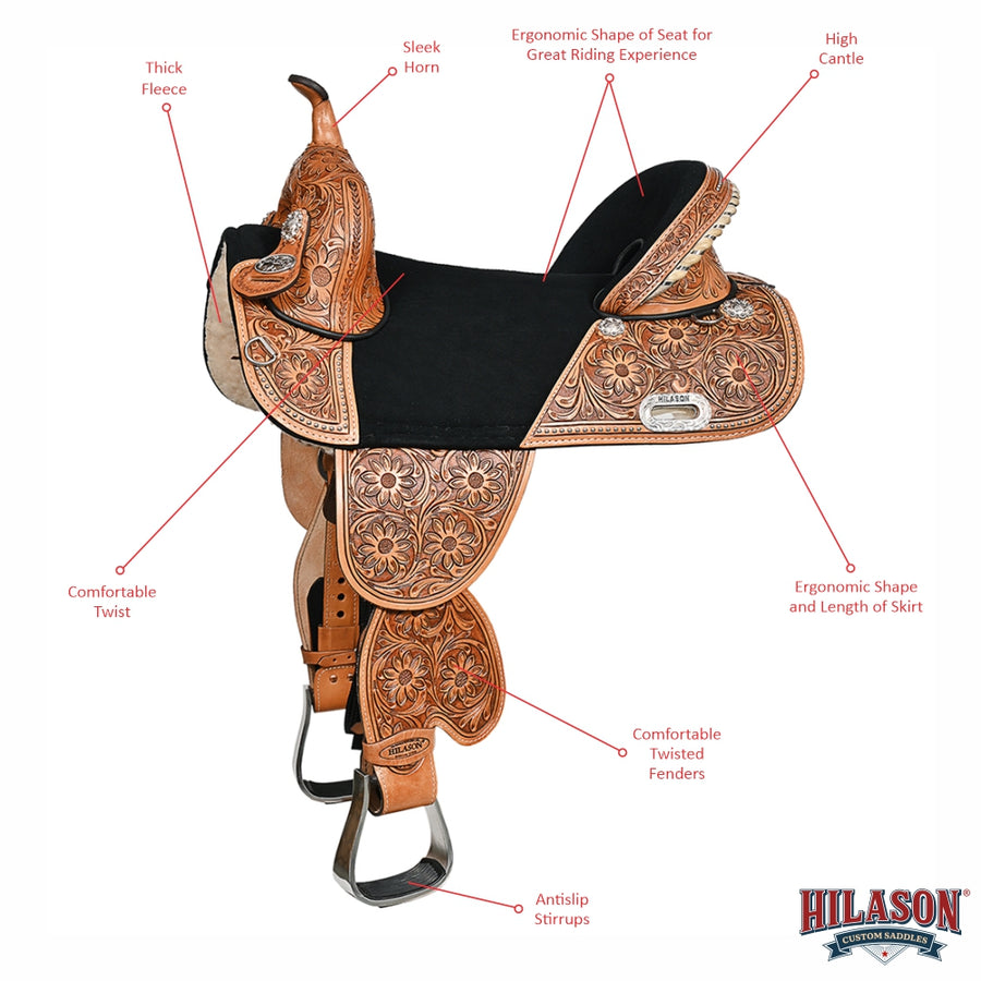 HILASON Western Horse Saddle Treeless Trail Barrel Leather Sun Flower | for Horses