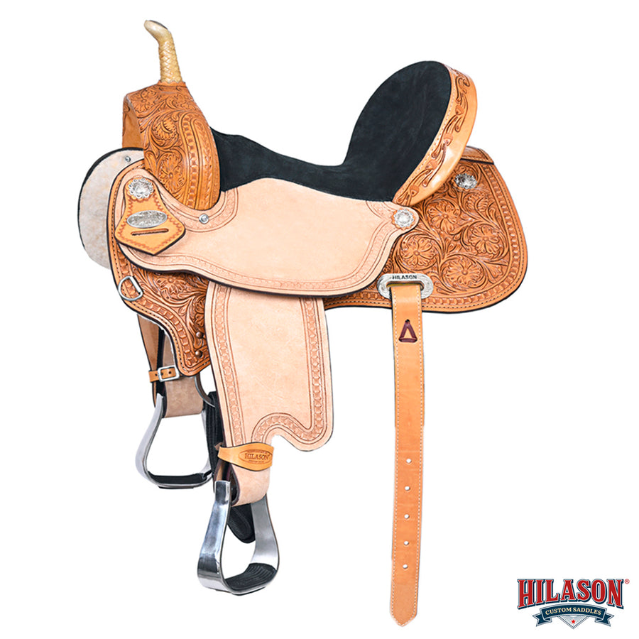 Tan HILASON Western Horse Saddle American Leather Barrel Flex Tree Trail
