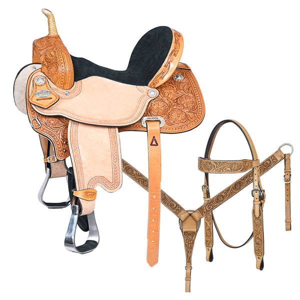 Tan HILASON Western Horse Saddle American Leather Barrel Flex Tree Trail - Uhorse
