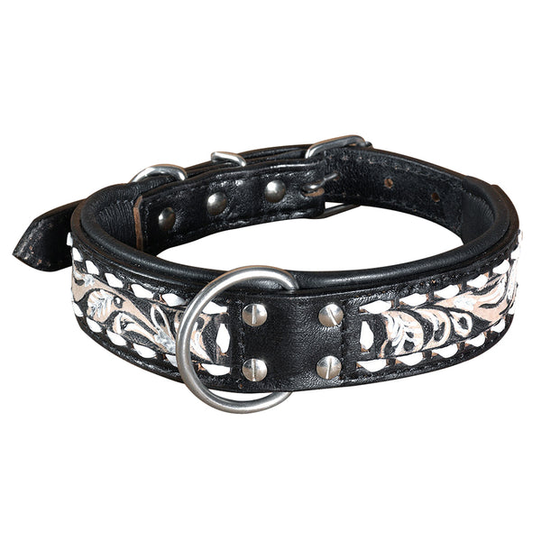 Small Hilason Heavy Duty Handpainted Genuine Leather Dog Collar Black with buckstich - Uhorse