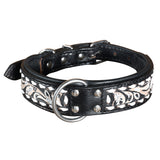Small Hilason Heavy Duty Handpainted Genuine Leather Dog Collar Black with buckstich