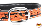Small Hilason Heavy Duty Handpainted Genuine Leather Dog Collar Black with Tan