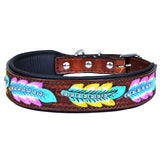 Large Hilason Heavy Duty Hand Painted Genuine Leather Dog Collar Brown with rivets