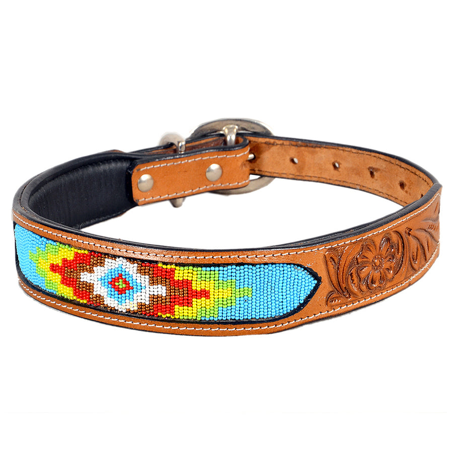 HILASON Western Style Beaded Hand Tooled American Leather Pet Dog Collar - Uhorse