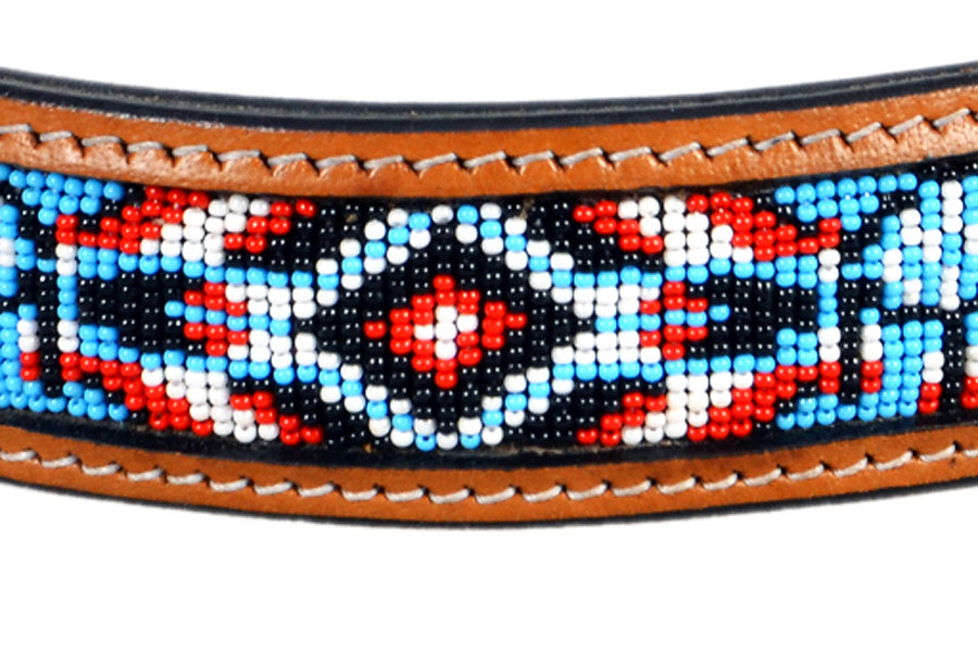 HILASON Western Style Beaded Hand Tooled American Leather Pet Dog Collar
