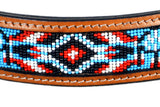 HILASON Western Style Beaded Hand Tooled American Leather Pet Dog Collar
