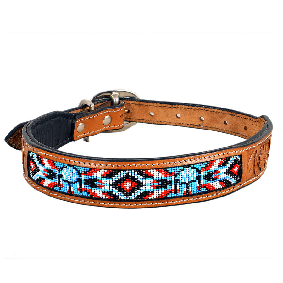 HILASON W. Style Beaded Hand Tooled American Leather Pet Dog Collar – by Hilason – Cowboy and equestrian accessories