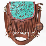 American Darling Cross body Bag Western Hand Tooled Floral Genuine Leather Purse with Fringes and YKK Zipper