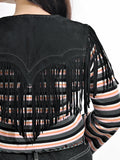 American Darling Women’s Genuine Suede Leather Fringe Vest - Western Cropped Cowgirl Yoke Black Boho Fringe Cape
