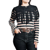 American Darling Women's Genuine Suede Leather Fringe Vest - Western Cropped Cowgirl Yoke Black Boho Fringe Cape - Uhorse