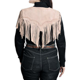 American Darling Women’s Genuine Suede Leather Fringe Vest - Western Cropped Cowgirl Yoke Tan Boho Fringe Cape