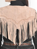 American Darling Women’s Genuine Suede Leather Fringe Vest - Western Cropped Cowgirl Yoke Tan Boho Fringe Cape