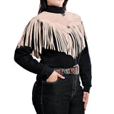 American Darling Women’s Genuine Suede Leather Fringe Vest - Western Cropped Cowgirl Yoke Tan Boho Fringe Cape
