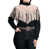 American Darling Women's Genuine Suede Leather Fringe Vest - Western Cropped Cowgirl Yoke Tan Boho Fringe Cape - Uhorse