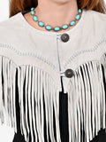 American Darling Women’s Genuine Suede Leather Fringe Vest - Western Cropped Cowgirl Yoke White Boho Fringe Cape
