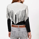 American Darling Women’s Genuine Suede Leather Fringe Vest - Western Cropped Cowgirl Yoke White Boho Fringe Cape