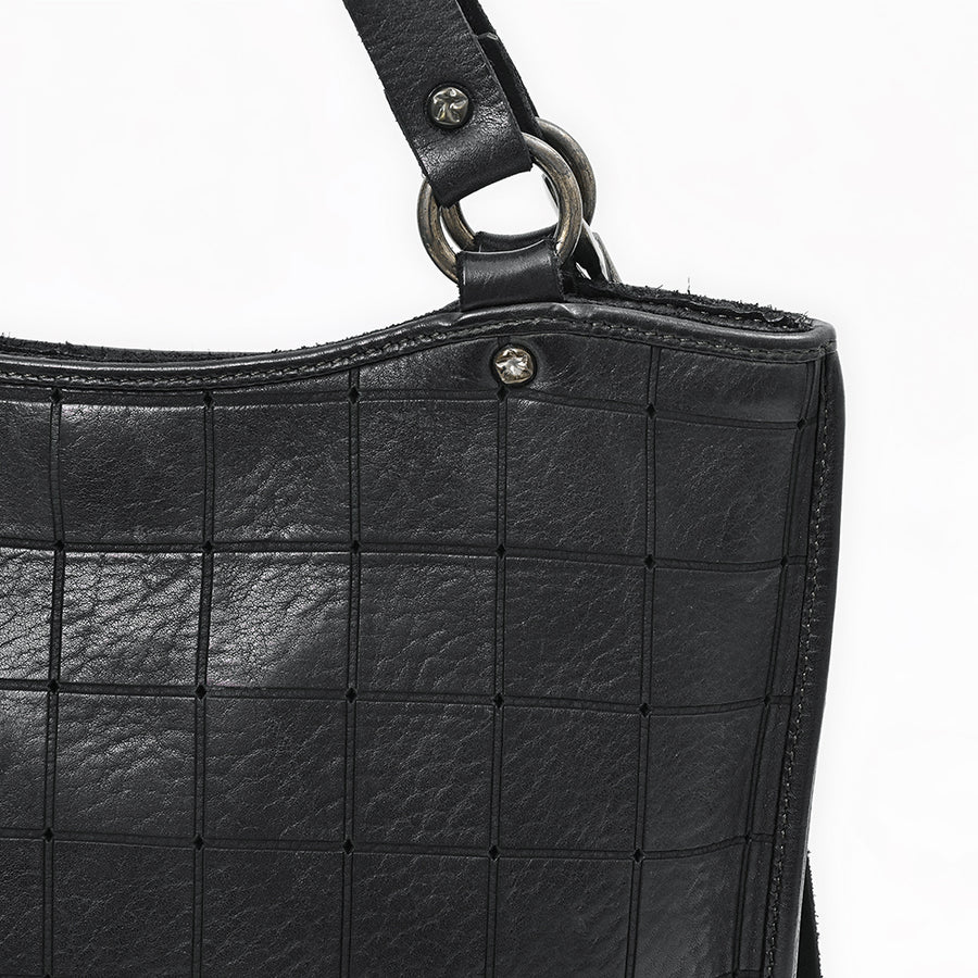 Spaghetti Western Genuine Leather Grid Hobo Tote Bag  Cowhide Leather Shoulder Crossbody Bag