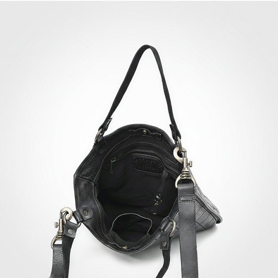 Spaghetti Western Genuine Leather Grid Hobo Tote Bag  Cowhide Leather Shoulder Crossbody Bag